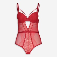Red Lace Mesh Bodysuit 