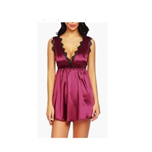 Burgundy Lace Plunge Baby Doll with Matching Thong 