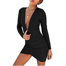 Sexy Low Cut Long Sleeve Backless Mini Dress 