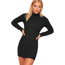 Chunky Cable Knit Roll Neck Mini Dress