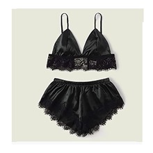 Black Lacey French Knicker And Bra Set