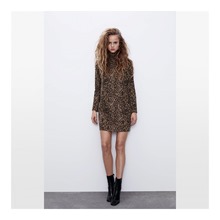 Roll Neck Leopard Print Mini Dress 